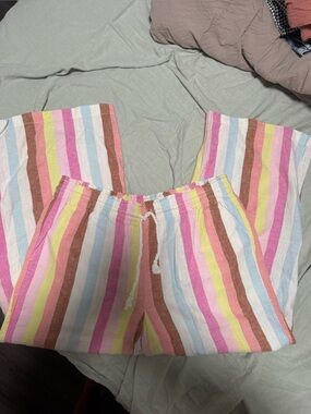 J Crew striped linen capris